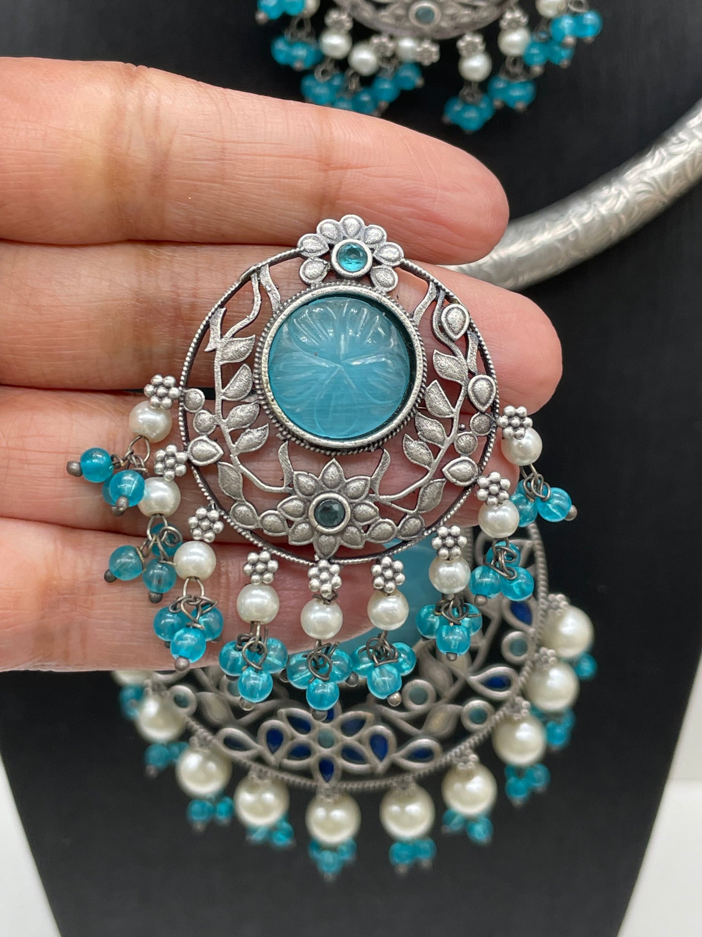 Carved Stone Pendant Necklace