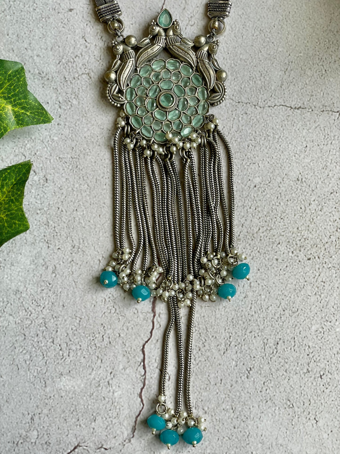 Blue Beads Pendant Necklace