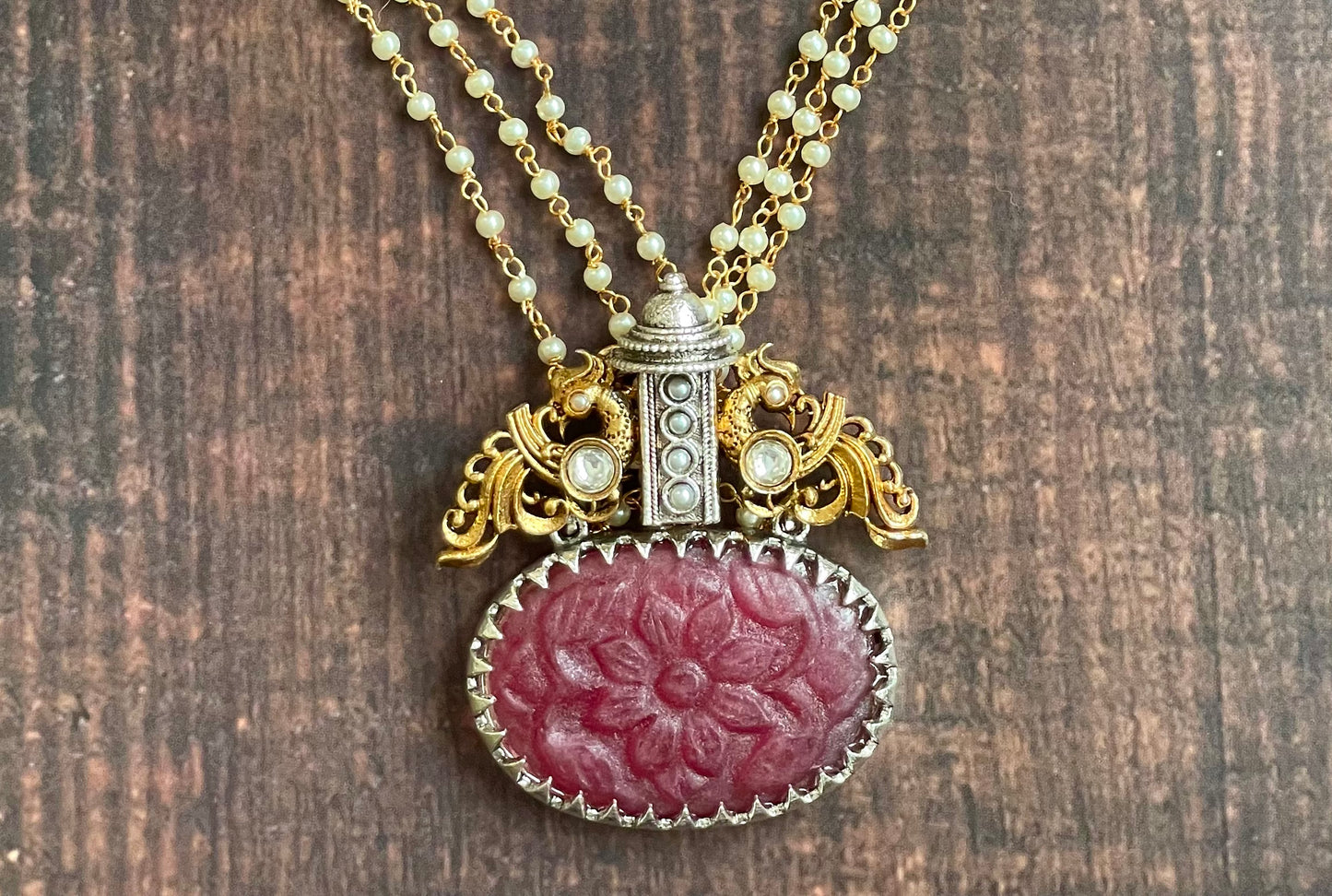 Carved Stone Pendant Necklace