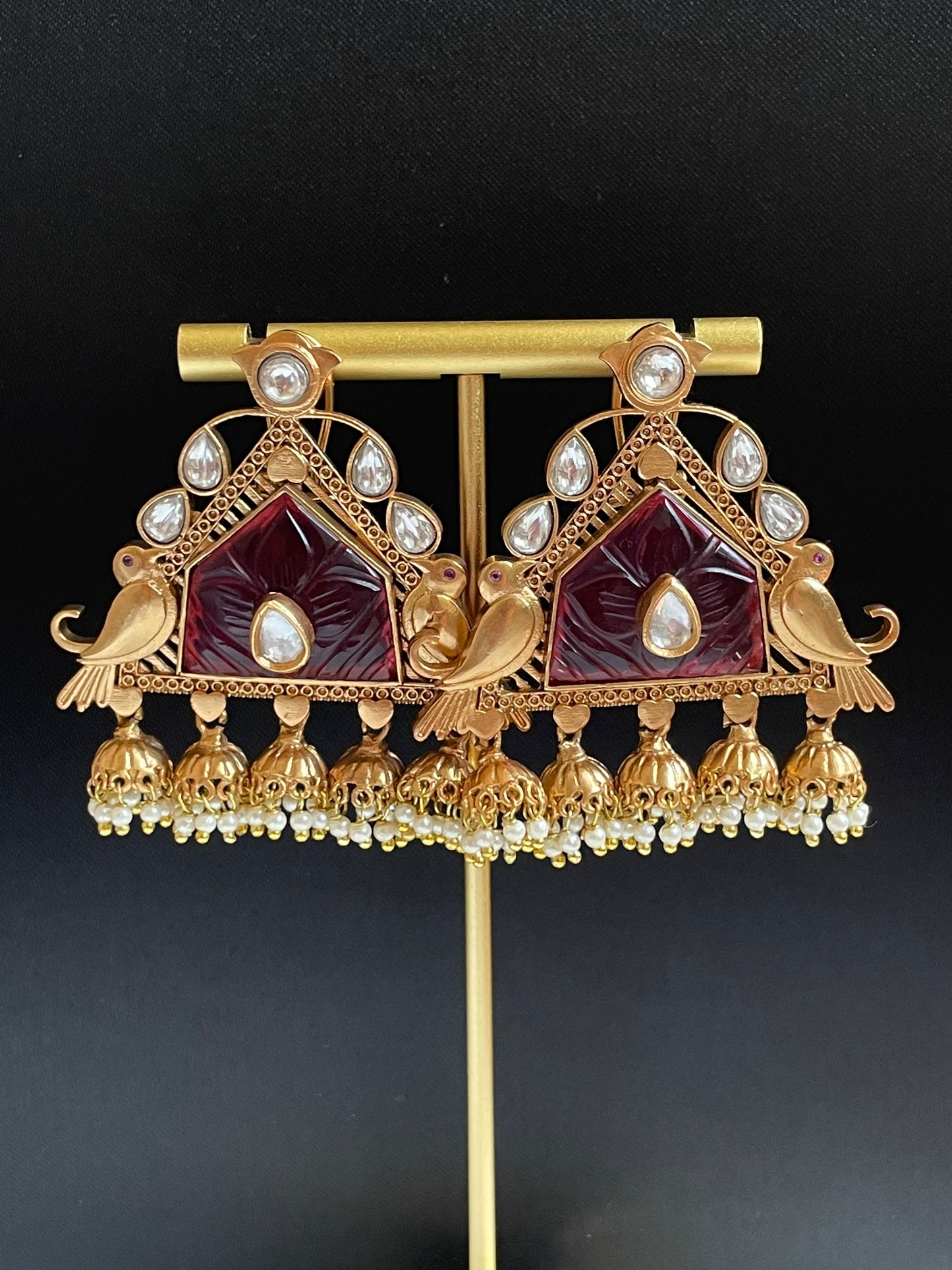 Carved Stone-Kundan Earrings
