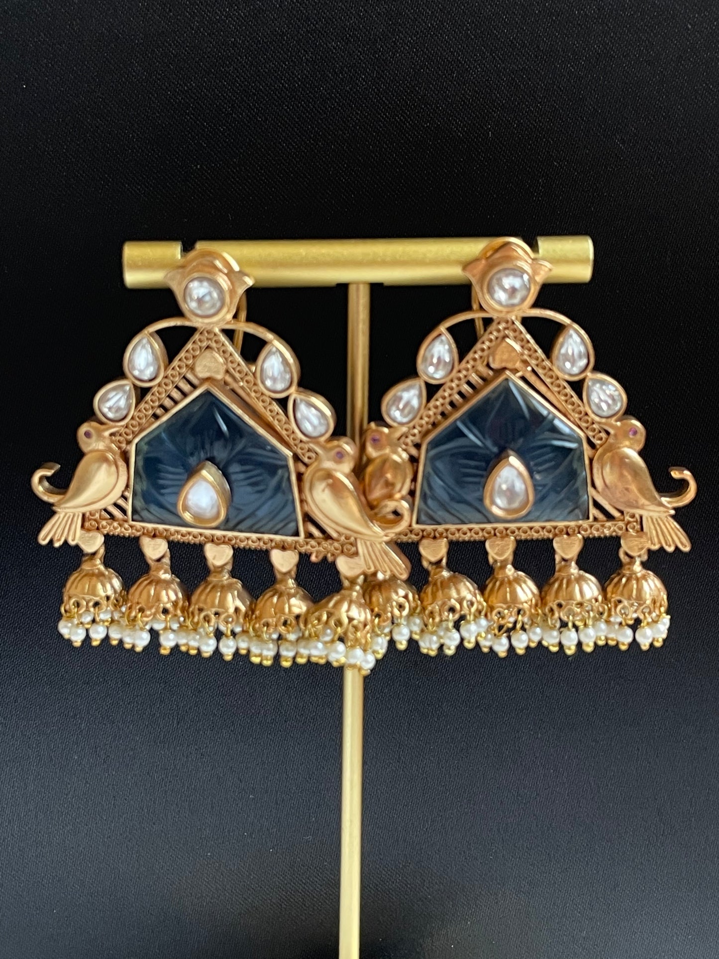Carved Stone-Kundan Earrings