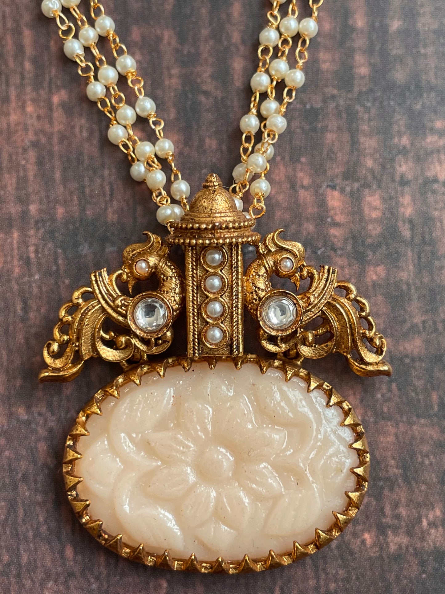 Carved Stone Pendant Necklace